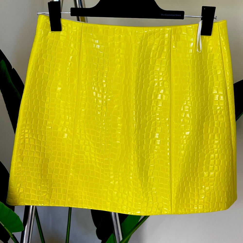 Croc Embossed Patent Mini Skirt in Yellow
